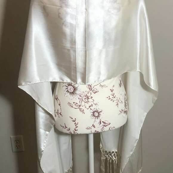 Elevate Your Elegance: The Pristine Satin Fringe Scarf - Picture 4 of 14